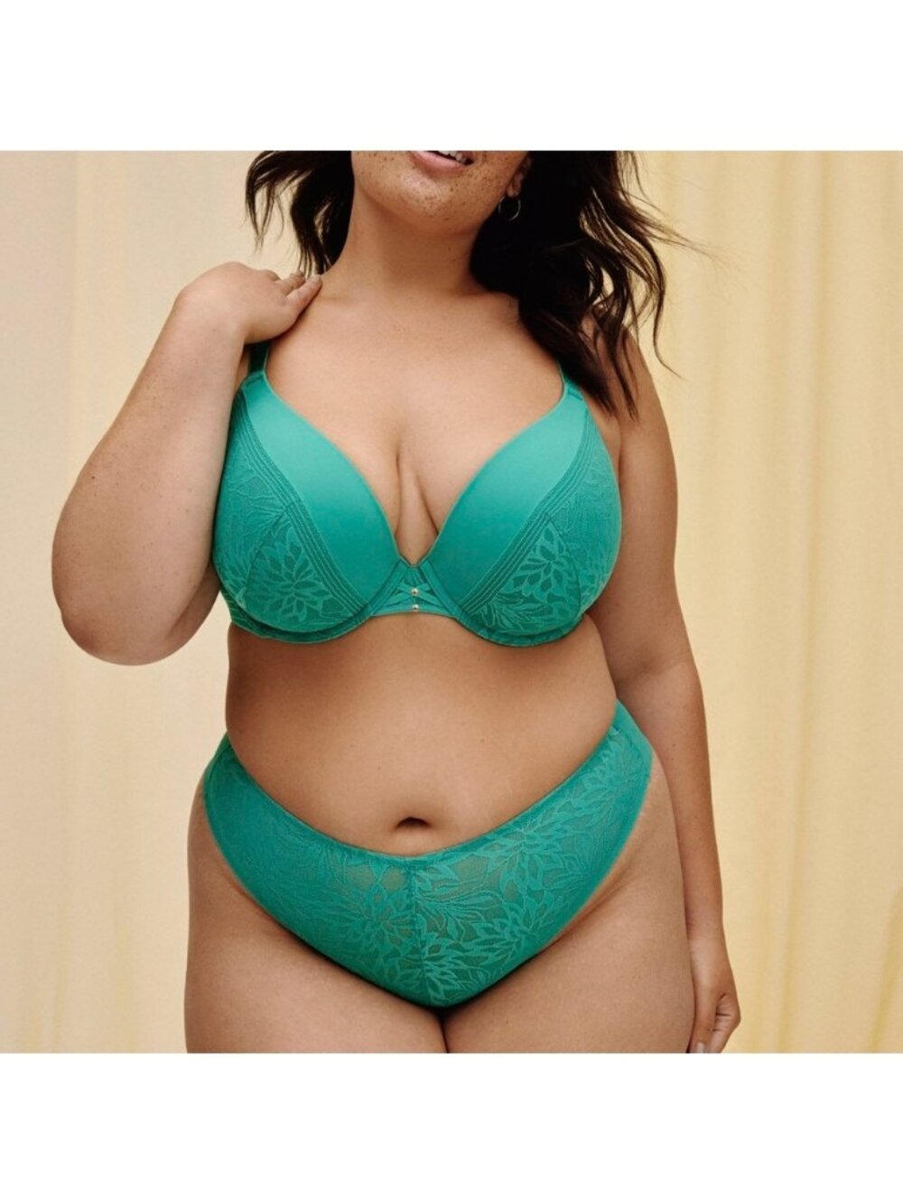Deesse Green Lace Floral Plunge Underwire Push-Up Bra 40D Lingerie Boudoir Sexy